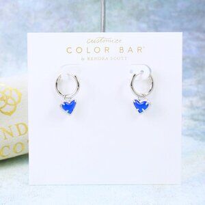 Kendra Scott Ari Heart Huggie Cat's Eye Cobalt Blue Earrings Silver September